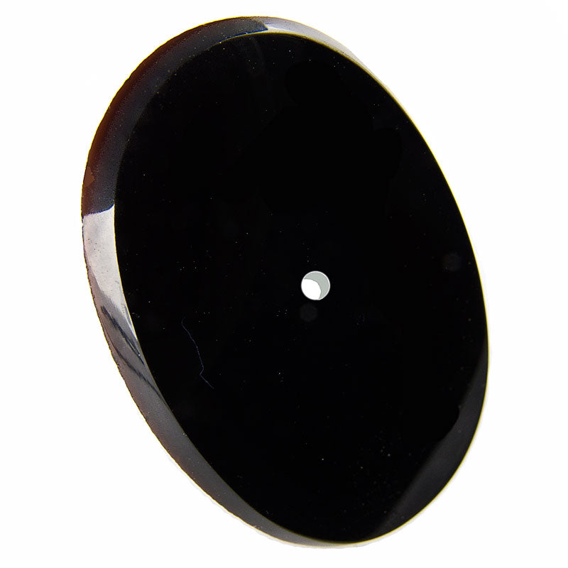 Vintage jet glass flat oval cabochon with beveled edge and center hole, France 1920s, 28x21x2mm pkg of 1.