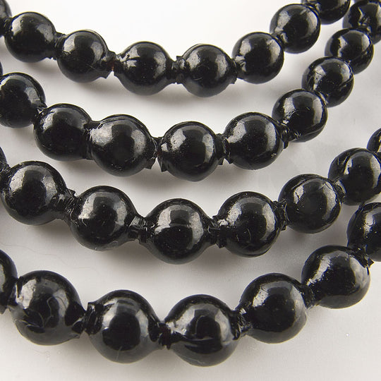 Vintage hollow blown jet glass rounds 6mm, Japan strand of 50. b11-bw-1063