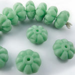 Vintage opaque mint green fluted flower rondelles10x5mm, Japan, Pkg of 12.