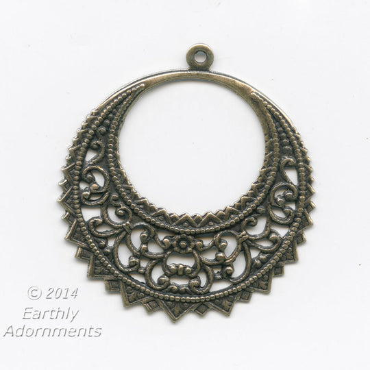 Oxidized brass filigree pendant. 40x37mm. Pkg. of 2. B9-2293(e)
