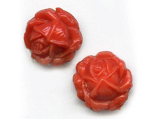 Rose Cabochon, coral colored glass. 20mm. Pkg 1. b5-577-2
