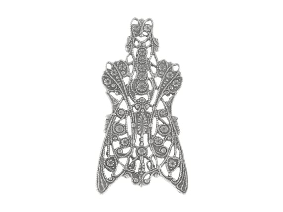 Edwardian style stamped sterling silver plated filigree component. Great for wrapping stones. 50x25mm. Pkg. of 1. 