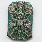 Edwardian style stamped sterling silver plated filigree component. Great for wrapping stones. 50x25mm. Pkg. of 1. 