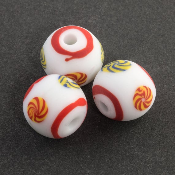 Lampwork glass beads, handmade from Java.  13mm.  Package of 6.
