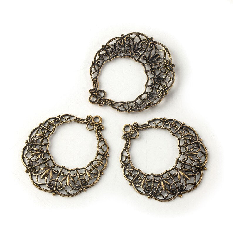 Oxidized yellow brass filigree from Germany 28x32mm 1 pc. 