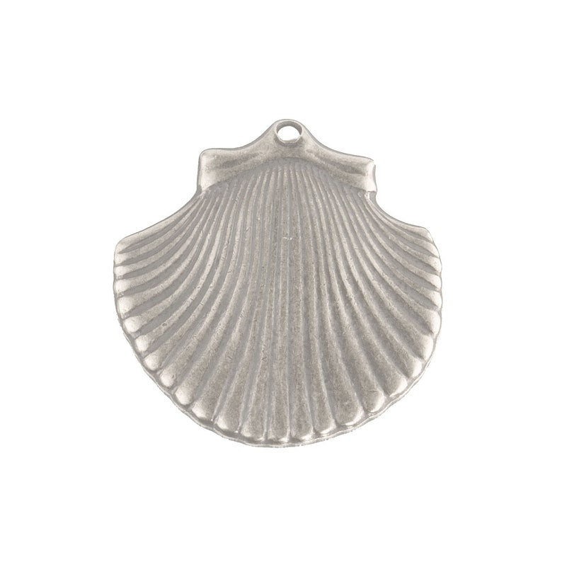 Silver plated brass seashell charms. 15x17mm. 4 pcs.