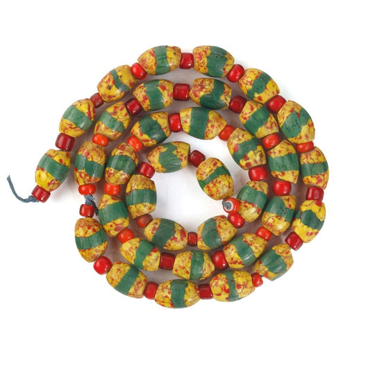 Antique Venetian yellow oval green striped trade beads. b1-1097cs