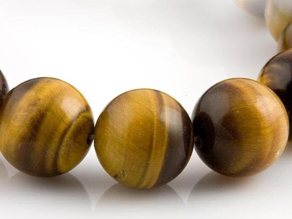 Tiger Eye Agate round 10mm beads. Vintage 1970s excellent quality. 16 inch strand. b4-tig200-5