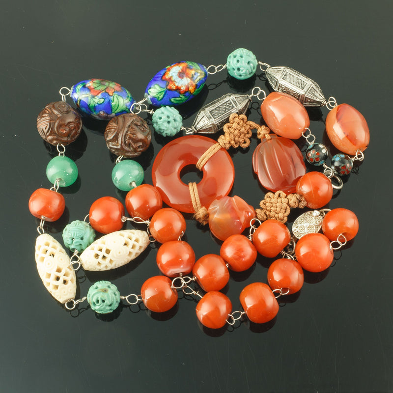 Necklace of rare antique and vintage Chinese beads