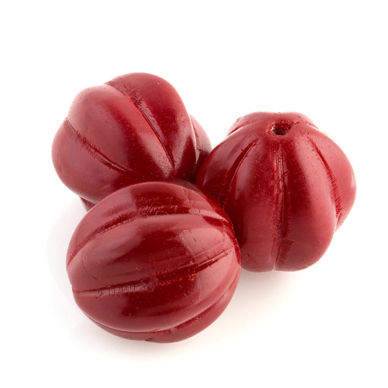 Vintage Czech large red opaque glass melon bead. 20mm. Pkg.1.