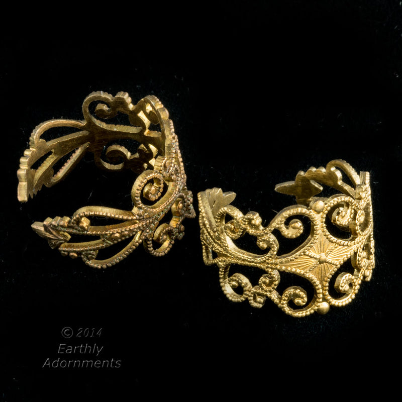 Vintage brass stamped filigree ring shank. 15mm wide the the top. Sold individually. b9-2309(e)