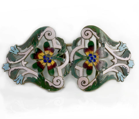 Antique Art Nouveau Champleve Enamel 2-pc Belt Buckle Blue Red White Green Vintage Art Nouveau French Champlevé Enameled Buckle - Etsy main image 3