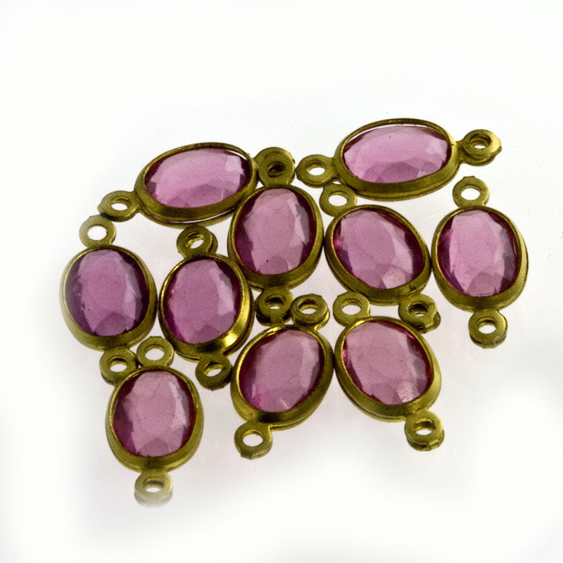 Czech faceted rose oval stone in brass 2 ring channel, 12x6mm, package of 20.