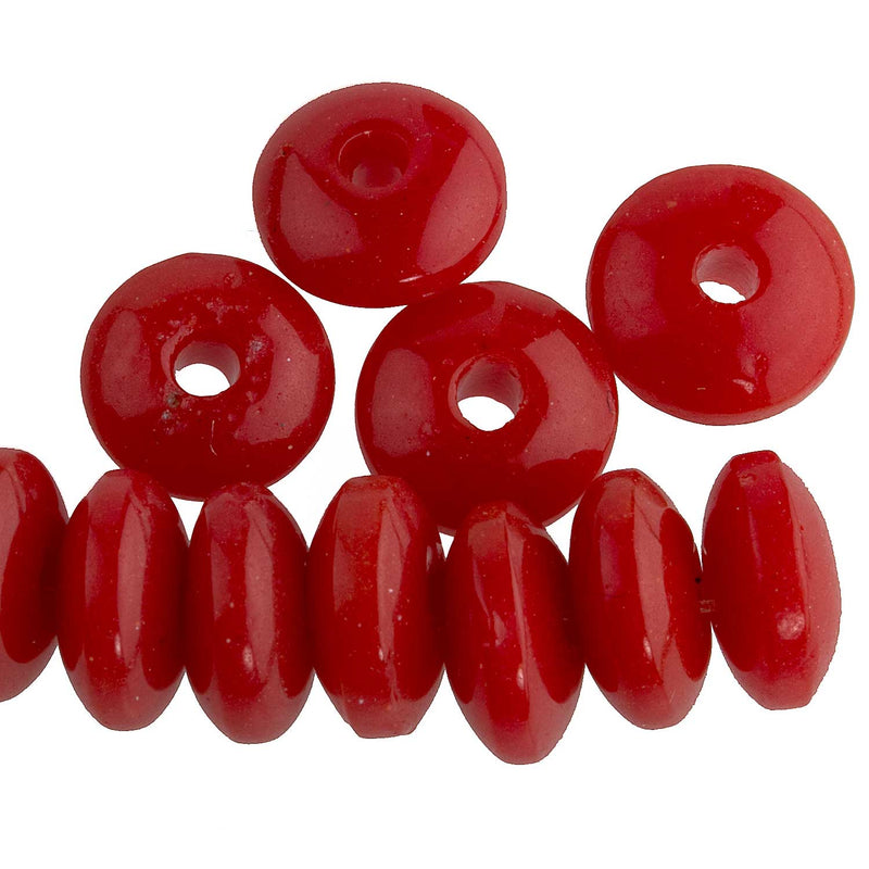 Vintage Czech red rondelles. 9mm. Pkg of 25.