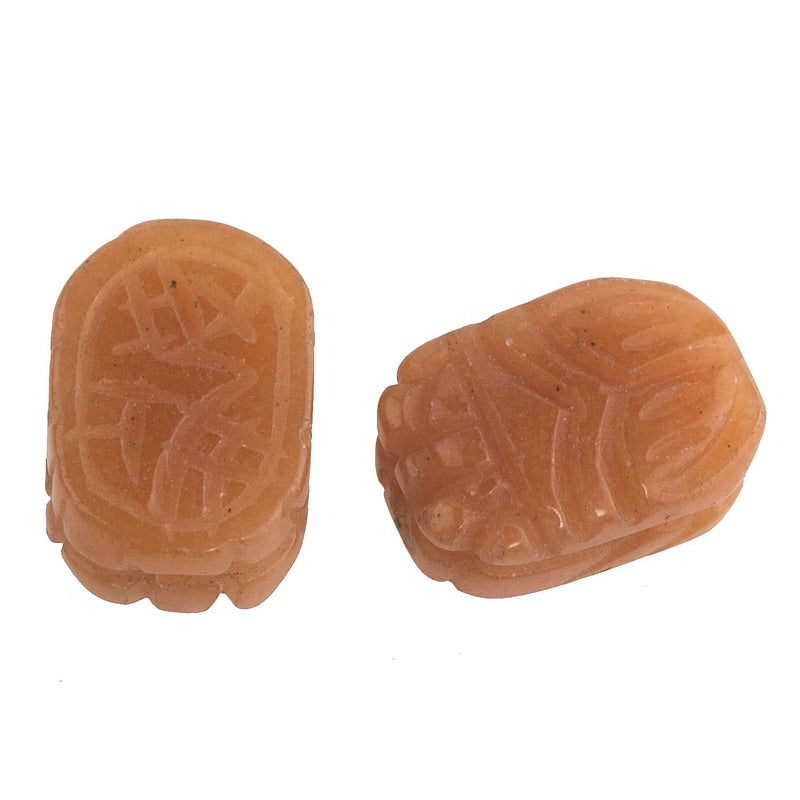 Red Aventurine carved scarab bead. Average 17x13x8mm. Pkg of 2. b4-ave205