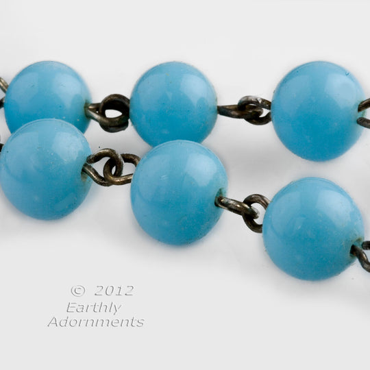 Vintage turquoise glass 8mm bead chain, 25 beads per foot. b11-bl-2062