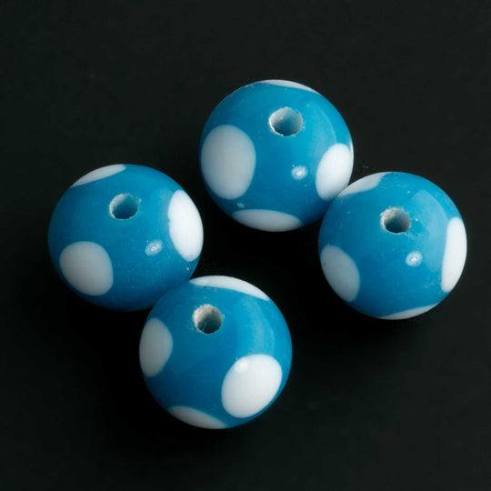 Vintage Japanese blue and white polkadot beads. 8mm. Pkg of 4. b11-bl-0986(e)