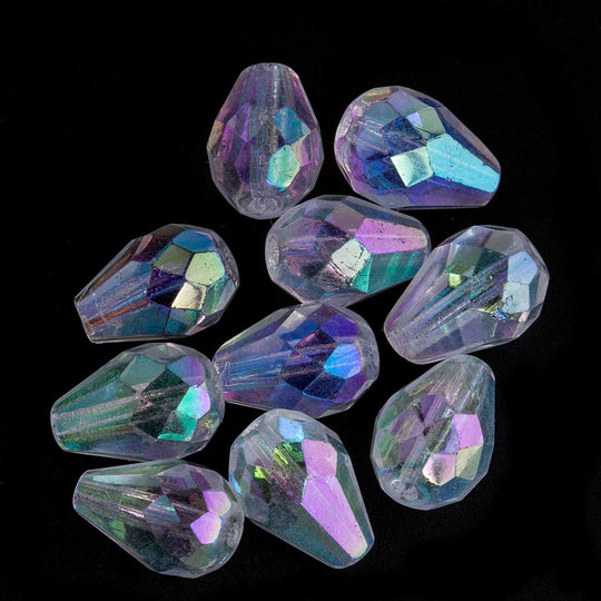 Vintage Czech crystal AB teardrop. 10x8mm. Pkg of 10. b11-cr-0482(e)