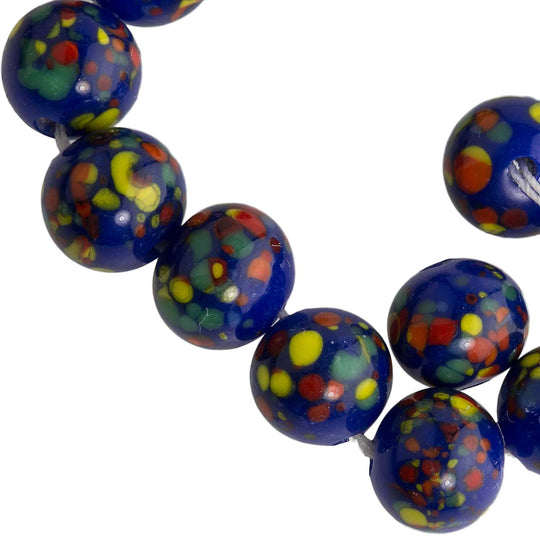 Vintage Japanese multi color crumb glass speckled beads. 9mm. Pkg of 6. b11-bl-0890(e)
