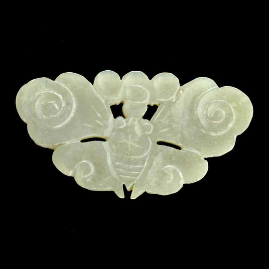 Vintage hand carved nephrite jade moth plaque. 48x26mm . b4-jad417(e)