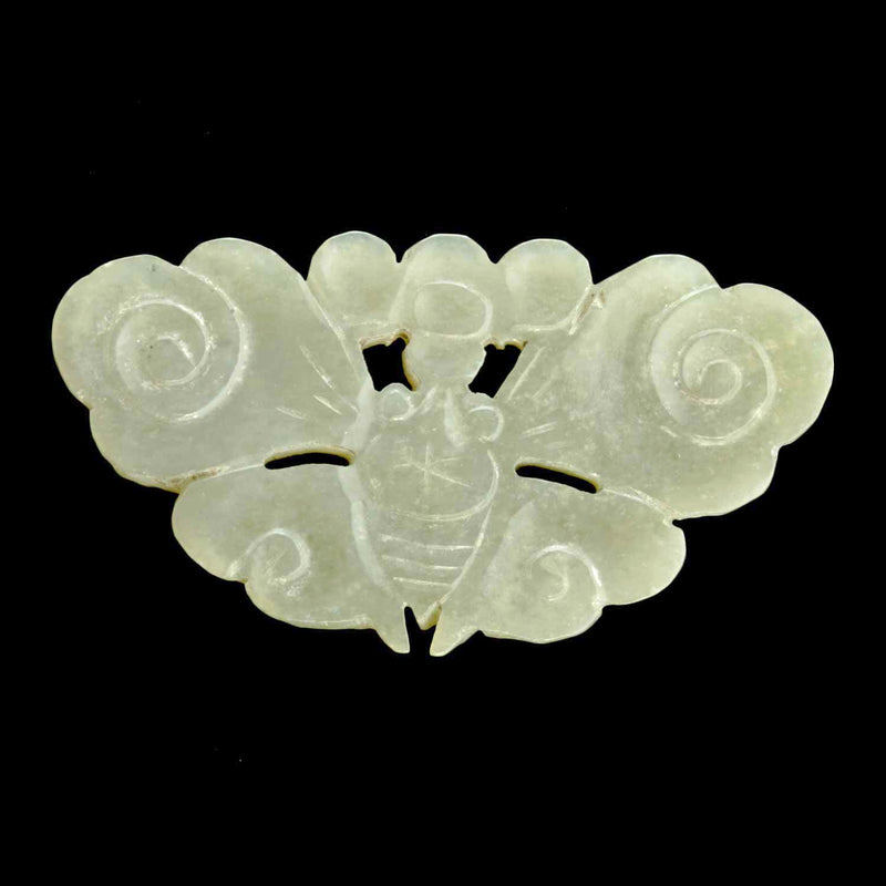 Vintage hand carved nephrite jade moth plaque. 48x26mm .