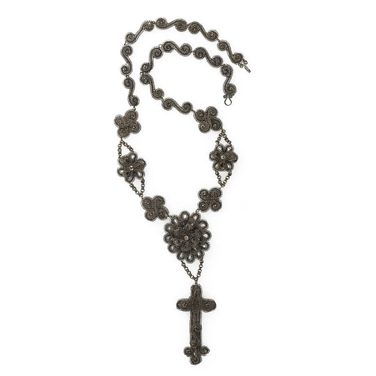 Berlin Iron or Silesian wirework medallion and cross necklace. nlfn119(e)