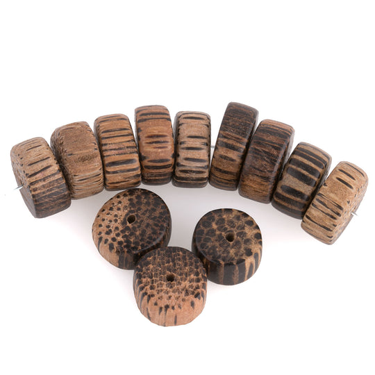 Palmwood flat round disks. 14x8mm average size. Pkg of 10. B7-WO113(e)
