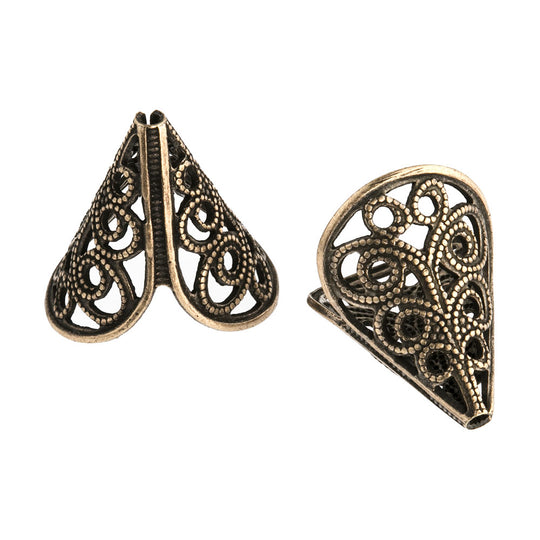 Vintage oxidized brass filigree cone 16x15mm. 2 pcs.  b9-2048-1(e)