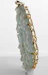 Carved aquamarine pendant necklace with Japanese Akoya semi-baroque pearls and tourmaline beads. 14k yellow gold.