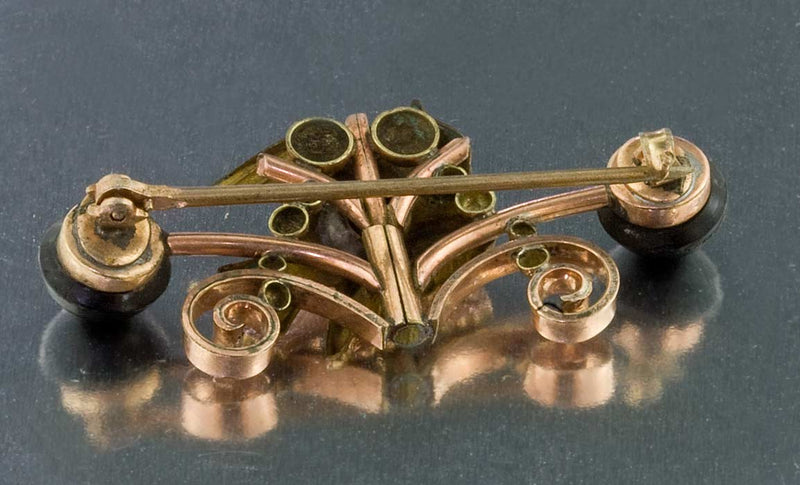 Victorian rolled rose gold overlay mourning pin with vulcanite