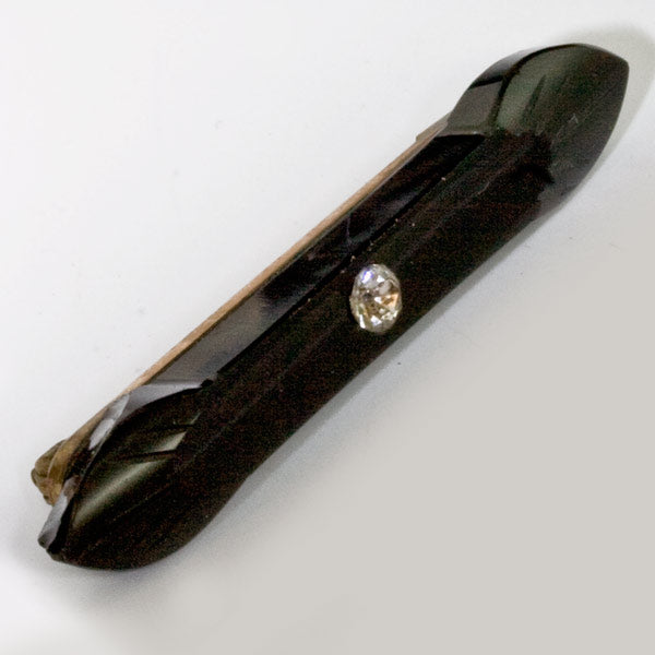 Victorian jet glass brooch with paste stone