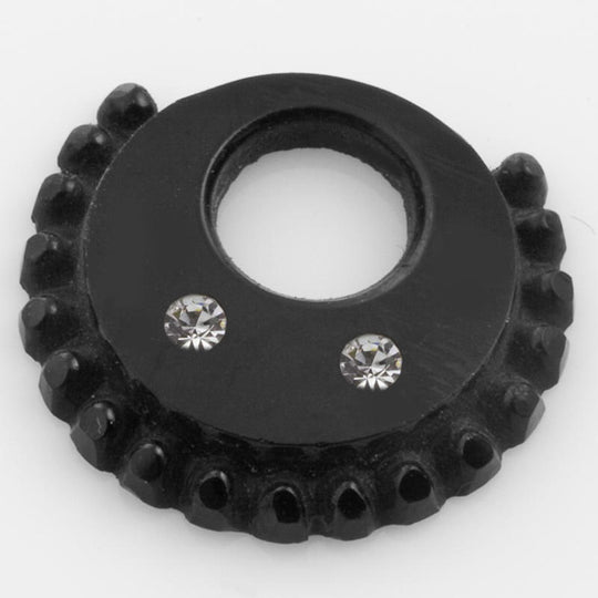 Jet Black Glass Scalloped Ring, rhinestone settings.  France. Pkg 2. b11-bw-1022