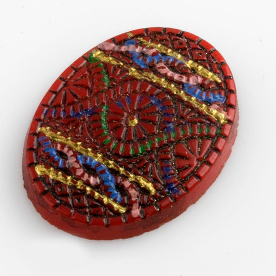 Lipstick Red Oval Cabochon with 'mosaic" decor. Czechoslovakia.  Pkg of 2. b5-631