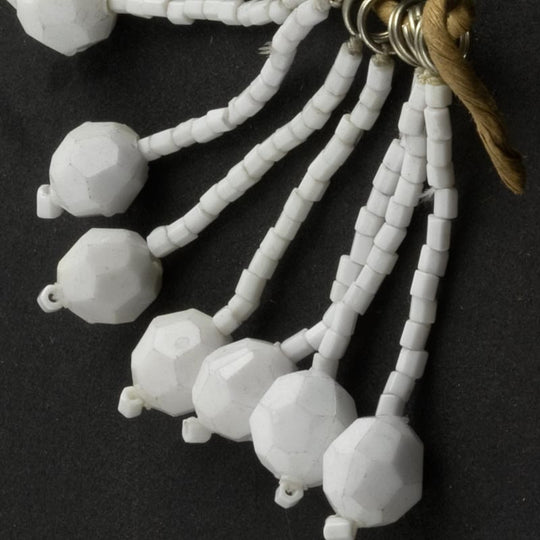 B11-BW-1014-Vintage Japanese single strand white glass tassels on split ring, Japan, 35mm long pkg of 24