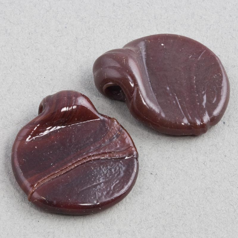 Vintage chocolate glass disk pendants, hand-made India, 26x23mm pkg of 6.