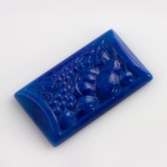 Fruit & Veggie Blue Lapis Glass Cabochon, rectangular,  32x18mm. Pkg of 1. b5-638