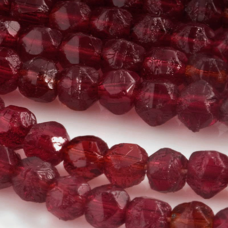 Vintage Czech deep ruby English cut 4mm faceted rounds strand of 100.