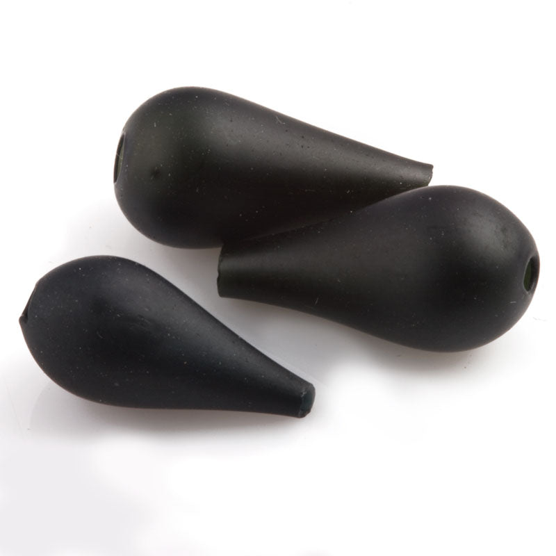 Vintage Art Deco hollow matte jet satin glass teardrop, 1920s France 13x6mm, Pkg of 6.