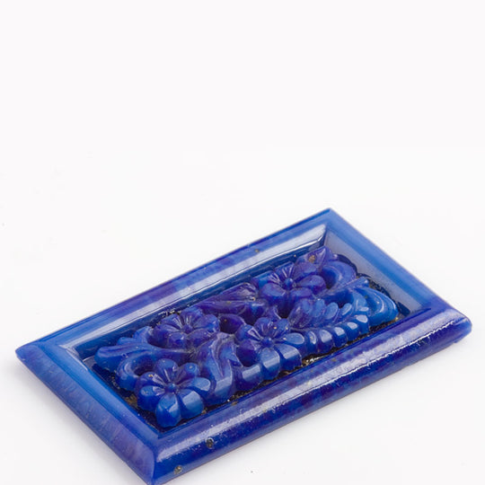 Lapis Glass Floral Panel Cabochon, blue glass. 1920s Gablonz. 42x25mm. Pkg  1. b5-646