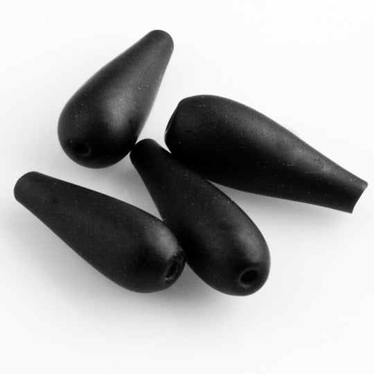 Vintage Art Deco hollow matte jet satin glass teardrop, 1920s France 10x4mm, Pkg of 8. b11-bw-1037(e)