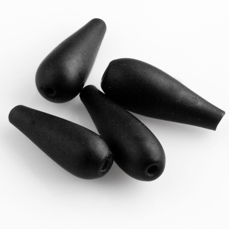 Vintage Art Deco hollow matte jet satin glass teardrop, 1920s France 10x4mm, Pkg of 8.