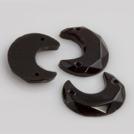 French Black Crescent Glass Pendant. 1920s France. 15x11mm. Pkg 4. b11-bw-1039