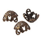 Solid oxidized stamped brass Art Nouveau style lovebird adjustable bead cap 15x10mm outer dimension. Package of 2.