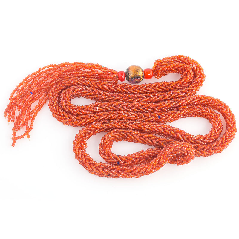Vintage Art Deco 1920s braided seed bead necklace with Murano bead and tassel