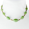 Vintage molded Green Satin glass necklace, 1920s, 17 in., Czechoslovakia 