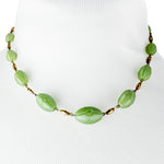 Vintage molded Green Satin glass necklace, 1920s, 17 in., Czechoslovakia 