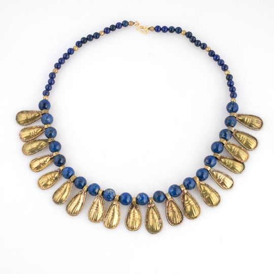 Ancient Sumerian Reproduction Necklace, Lapis Lazuli, Ethiopian scarabs. j-nlbd1070