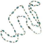 Vintage necklace of high quality slightly graduated aquamarine ovals and Japanese freshwater pearls on sterling silver wire