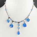Art Deco faceted blue glass bead drop necklace. 1930s.