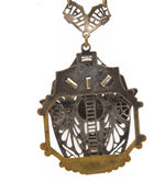 Neiger Brothers red coral glass and brass filigree lavaliere necklace 